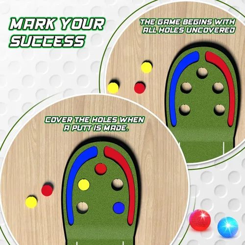 Miniatura 7 de TERRAMUS Alfombra de Golf Mejorada para Niños, Verde de Golf de 2.37 m con Agujeros LED Iluminados, Bolas Luminosas, 2 Palos, Juego de Golf