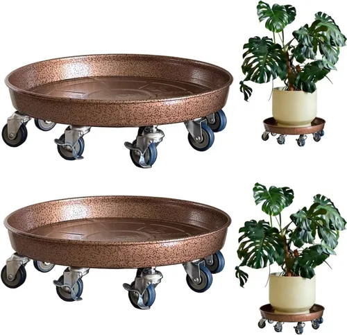 Miniatura 11 de Organizador de macetas con ruedas (capacidad de 430 libras), soporte de metal resistente con ruedas de freno, bandeja para plantas para interiores