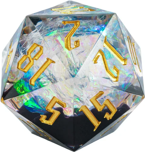 Miniatura 6 de Cusdie Dados D20 DND individuales con bordes afilados e inclusiones de lámina con purpurina, dados D&D de 20 caras, 1.31 pulgadas hechos a mano