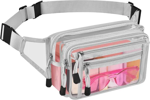Miniatura 27 de Riñonera transparente aprobada por estadios para mujeres, para el trabajo, bolsa de cintura multiusos para viajes y eventos deportivos, Aguamarina