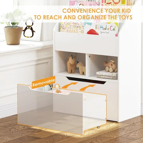 Miniatura 4 de UTEX Estantería para niños con caja de juguetes móvil, estante para libros y almacenamiento de juguetes, estante de exhibición de libros para niños