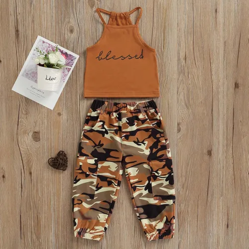 Miniatura 81 de Mandizy Conjunto de ropa de otoño para bebé niña pequeña, sudadera de manga larga con estampado de letras bendecidas, pantalones de camuflaje