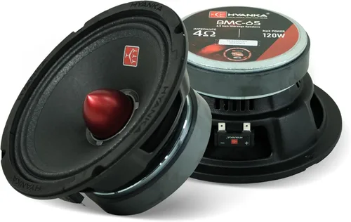 H YANKA BMC-65 - Altavoces de rango medio 6.5 para automóvil, 480 vatios, 4 ohmios, diseño bala con cesta de acero negro, sonido sin distorsiones,