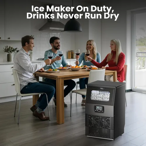 Miniatura 7 de Kismile Commercial Ice Maker Machine, 66LBS/24H, 24H Timer, LCD Panel, Self-Cleaning, Stainless Steel, Compact Ice Cube Maker for Home Bar, Include