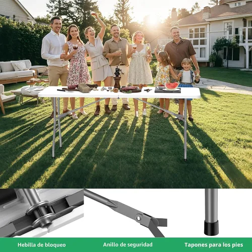 Miniatura 5 de Allpop Mesa plegable de 6 pies para interior y exterior, mesa de comedor de plástico portátil plegable por la mitad con asa de transporte para Blanco