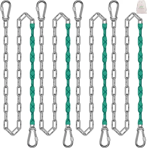 Miniatura 12 de SELEWARE 2 cadenas de columpio resistentes de 85 pulgadas, cadenas colgantes de acero inoxidable de capacidad de 1000 libras con 4 mosquetones, kit