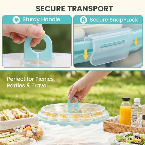 Miniatura 3 de HAKSEN Recipientes para huevos rellenos con tapa, bandeja portátil con 22 ranuras para portador de huevos rellenos para fiestas navideñas y cocina
