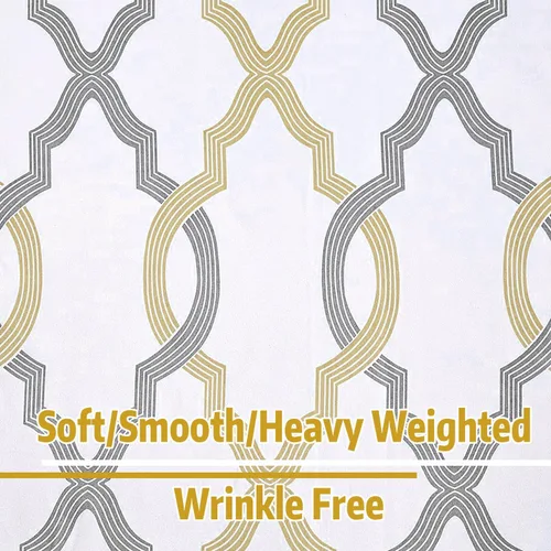 Miniatura 5 de FMFUNCTEX Cortinas 100% opacas de 84 pulgadas de largo para dormitorio, cortinas con patrón geométrico amarillo gris sobre blanco, cortinas