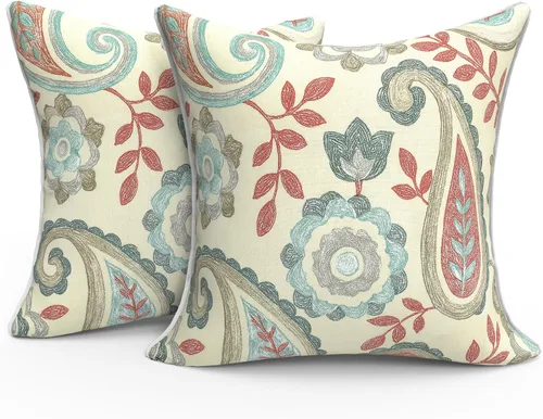 Miniatura 354 de Juego de 2 almohadas para exteriores de 16 x 16 pulgadas, repelentes al agua con interiores, para muebles de patio, hogar, jardín, geometría bohemia