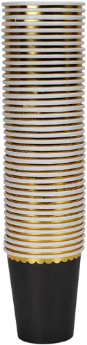 Miniatura 2 de Geeklife Vasos de papel de fiesta negros con borde dorado, vasos de papel desechables de lámina dorada a granel de 9 onzas, 40 piezas para cóctel
