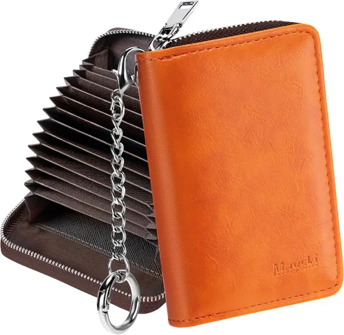 Miniatura 36 de Mayski - Cartera para tarjetas de crédito con cremallera para mujeres, tarjetero pequeño de acordeón, llavero, tarjetero para tarjetas de Manzana