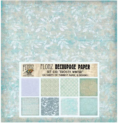 Decoupage - Paquete de papel (24 hojas de 6 x 6 pulgadas), patrones de hielo de invierno escarchado FLONZ, papel de estilo vintage para decoupage y