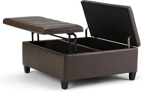 Miniatura 20 de SIMPLIHOME Ellis - Mesa auxiliar cuadrada contemporánea de 36 pulgadas de ancho, otomana de almacenamiento en piel sintética vegana envejecida