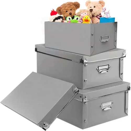 XUCHUN Cajas de almacenamiento plegables de plástico con tapas, organizador decorativo para ropa, zapatos, oficina y recuerdos, diseño de anidación