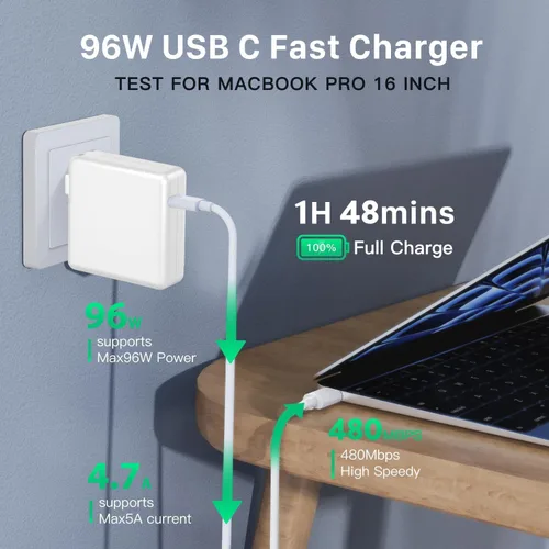 Miniatura 4 de Cargador de 96 W para MacBook Pro Adaptador de corriente de cargador rápido, compatible con MacBook Pro 16, 15, 14, 13 pulgadas, MacBook Air