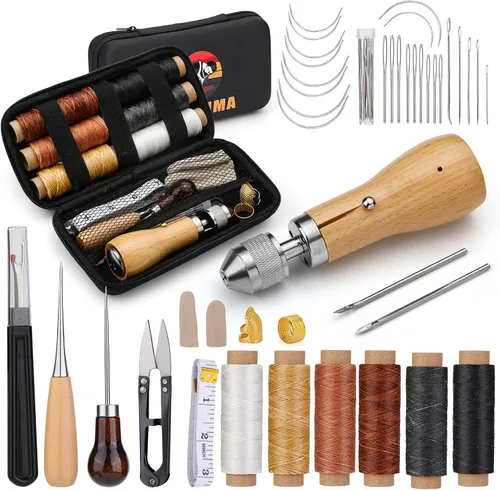 QMNNMA Kit de punzón de costura de 40 piezas con bolsa, herramienta portátil de punzón con instrucciones, kit de punzón de costura Speedy Stitcher