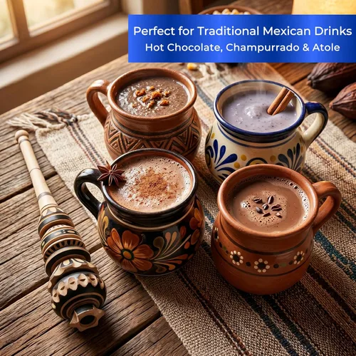 Miniatura 4 de Auténtico espumador artesanal de chocolate caliente Molinillo (grande) - Batidor de madera hecho a mano para chocolate caliente mexicano - Wisk