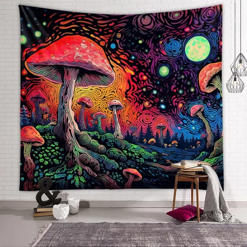 Tapzen Tapiz de plantas coloridas con estrellas de luna para dormitorio, diseño de bosque de fantasía, bohemio para colgar en la pared (40 x 30