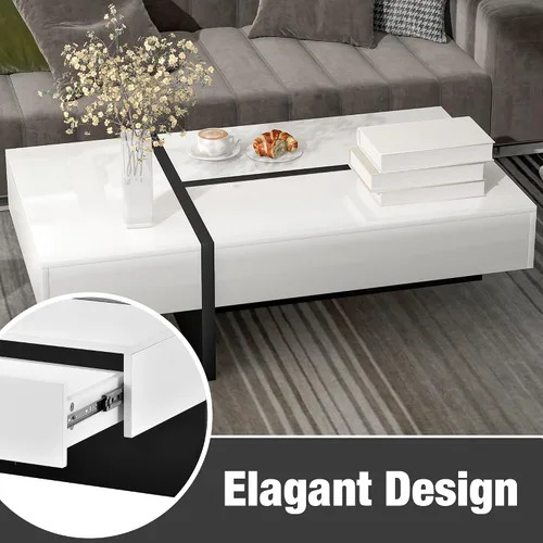 Miniatura 4 de Mesa auxiliar con cajones de almacenamiento, muebles de sala de estar de diseño rectangular contemporáneo, mesa de cóctel moderna de superficie