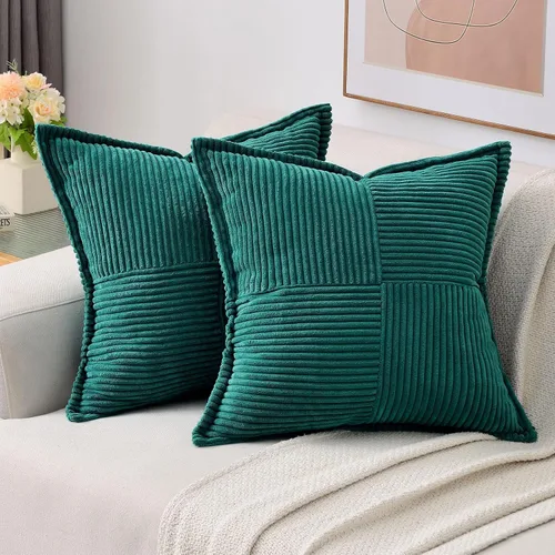 Miniatura 30 de HAUSSY Paquete de 2 fundas de almohada de 22 x 22 pulgadas, fundas decorativas de pana suave, estilo bohemio a rayas sólidas, fundas de cojín