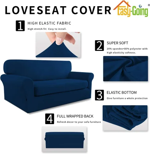 Miniatura 4 de Easy-Going Funda Protectora Elástica de Microfibra para Sofá de 2 Piezas – Cubierta de Sofá Suave Ajustada con Spandex, Protector de Muebles Lavable