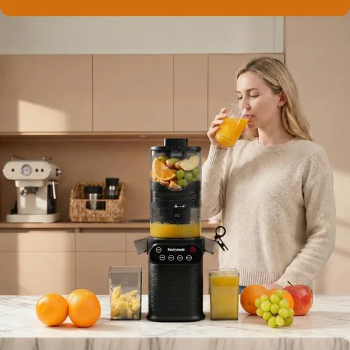 Miniatura 7 de Pantrymade Exprimidor de prensa en frío Conducto de alimentación de 5.5 pulgadas, frutas enteras, alto rendimiento Slow Masticating, 5.5" Large