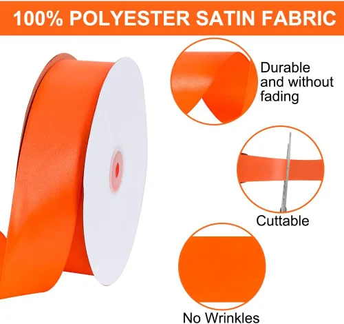 Miniatura 3 de TONIFUL 1-1/2 Pulgadas (40mm) x 100 Yardas de Cinta de Satén Ancha Naranja de Tela Sólida para Envolver Regalos, Cinta para Silla, Día de San