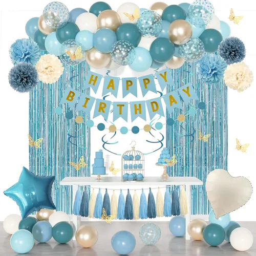 Miniatura 10 de Kit de decoración de fiesta de cumpleaños de oro rosa para mujeres y niñas, confeti de oro rosa, globos de feliz cumpleaños rosa, cortinas