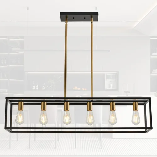 Miniatura 8 de Lámparas de Cocina para Comedor, Candelabros Rectangulares de Estilo Granja para Comedores, Lámpara Colgante Industrial de 5 Luces en Negro Mate