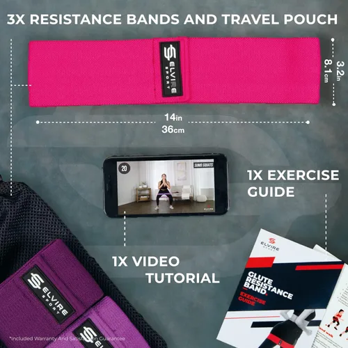 Miniatura 4 de ELVIRE - Bandas de resistencia de tela para entrenar Bandas de resistencia para ejercicio Juego de 3 bandas de resistencia Bandas de Coral