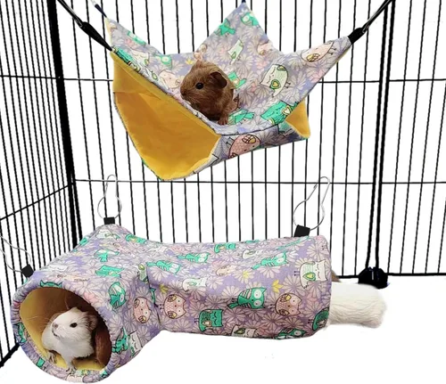 Miniatura 7 de EAEDMY Hamaca para Conejo de Indias, Rata y Hurón, Túnel de Esquina y Tubos y Cama para Animales Pequeños para Erizo, Cerdito, Chinchilla, Juguetes