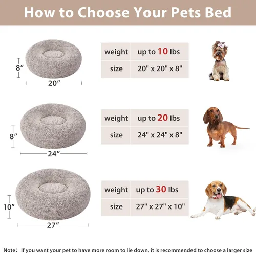 Miniatura 4 de WNPETHOME - Cama calmante para perros y gatos, anti-ansiedad, de piel sintética, con forma de dona, redonda de felpa (24 x 24 pulgadas, café claro)