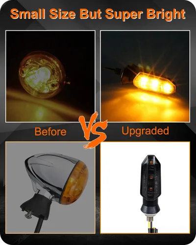 Miniatura 5 de 4 piezas de señales de giro universales para motocicleta, luces LED de señal de giro delanteras y traseras, intermitentes secuenciales ámbar