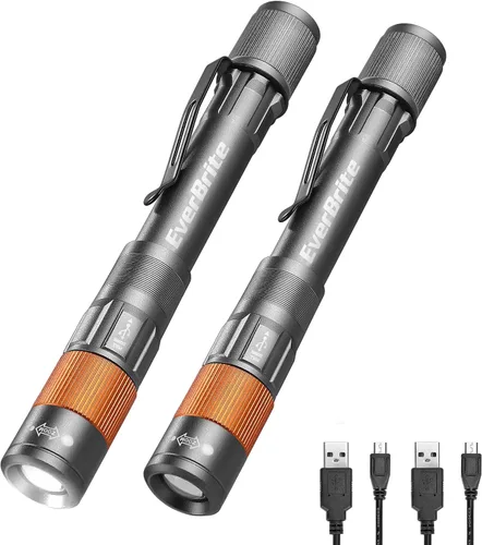Miniatura 11 de EverBrite Paquete de 2 mini bolígrafos de luz, linterna recargable de bolsillo con cable USB C, 4 modos de luz, linterna pequeña de 300 lúmenes