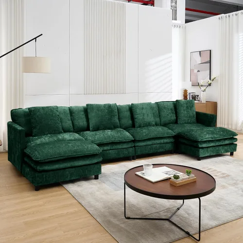 Miniatura 19 de Sofá modular convertible seccional, sofá de 4 asientos en forma de L con diván reversible, sofá de nube de asiento profundo, sofá cama 3 en 1, tela