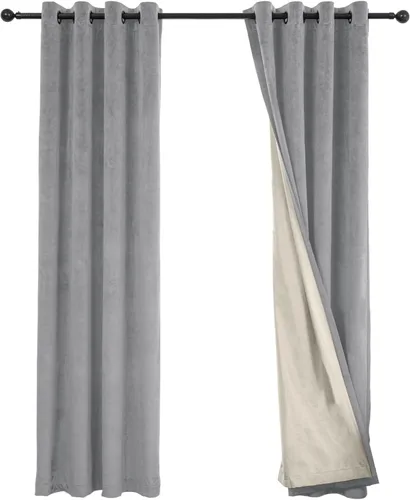 Miniatura 12 de Cortinas 100% opacas de terciopelo con forro de 63 pulgadas de largo, 2 paneles para sala de estar, aislamiento térmico, ahorro de energía