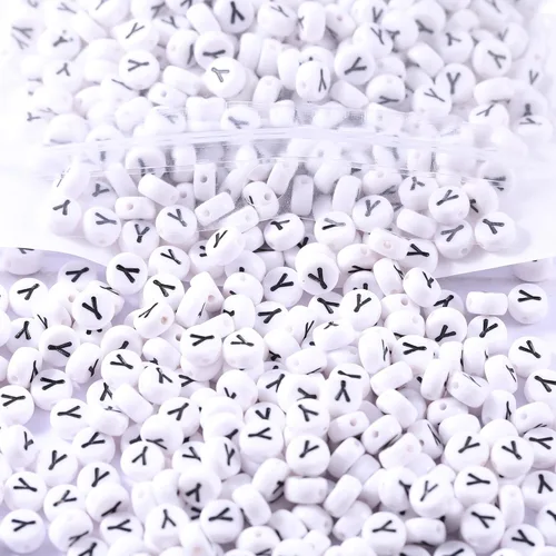 Miniatura 25 de 1000 cuentas redondas de acrílico mixtas negras del alfabeto de 0.157 x 0.276 pulgadas (0.157 x 0.276 in), cuentas coloridas de la A a la Z