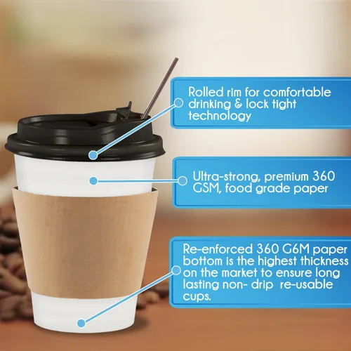Miniatura 3 de 130 tazas de café de papel desechables con tapas, tazas de café de 12 onzas para el hogar, oficina, fiestas, viajes, tazas de papel premium, incluye