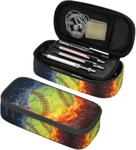 Miniatura 16 de Estuche de lápices con textura de pelota de fútbol americano, bolsa de almacenamiento de gran capacidad, bolsas de papelería con cremallera, soporte