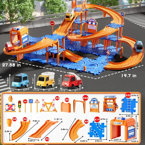 Miniatura 6 de NIPLOOOW Juego de pistas de autos de carreras de rompecabezas para niños de 3 a 5 años, juego de autos de pista de rompecabezas de piso, juguetes