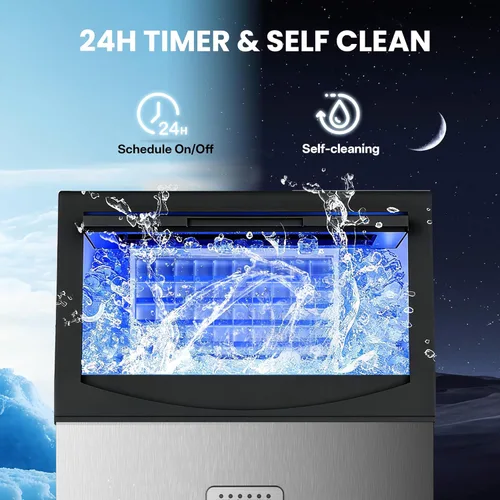 Miniatura 6 de Manastin Máquina de hielo comercial, máquina de hielo grande de 100 libras/24 horas con capacidad de almacenamiento de 33 libras, máquina de hielo