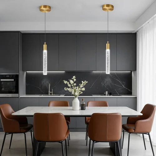Miniatura 12 de Iluminación de Isla de Cocina Accesorio de Luz Moderna Lámpara Colgante Dorada Regulable LED Acabado de Latón Mini Luces Colgantes de Cristal
