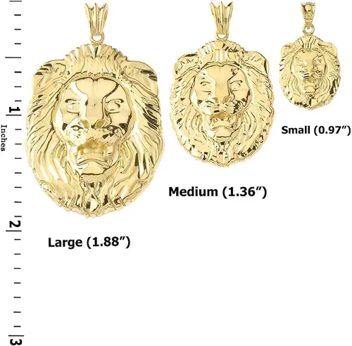 Miniatura 5 de Dije colgante de cabeza de león con corte brillante de oro amarillo de 14 quilates elección de talla S M o L Metal