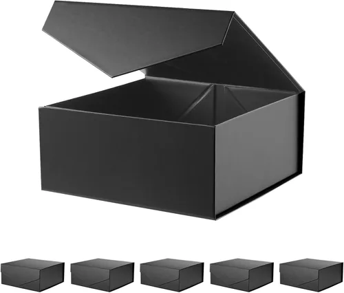 Miniatura 33 de BLK&WH Caja de regalo de 9 x 6.5 x 3.8 pulgadas, caja de regalo negra, caja de padrino, caja plegable con tapa de cierre magnético para embalaje