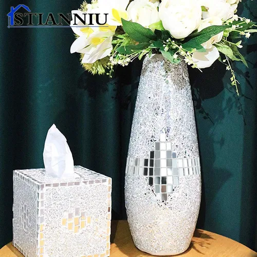 Miniatura 6 de Florero decorativo brillante, impresionante mosaico hecho a mano, decoración de la casa, centros de mesa, decoración moderna de habitación (plateado)