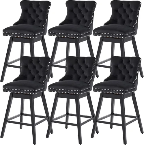 Miniatura 19 de Taburetes de bar con altura de mostrador, taburetes de bar giratorios 360 con respaldos, sillas tapizadas de tela de terciopelo de alta calidad