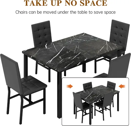 Miniatura 4 de AWQM Juego de Mesa de Comedor para 4, Mesa de Cocina de Mármol Sintético y Juego de 4 Sillas, Juego de Mesa de Comedor Moderna para 4, Mesa de Cena