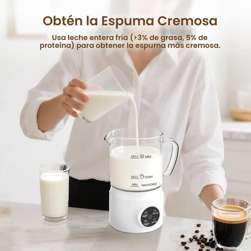 Miniatura 5 de Casimhu Espumador de Leche 4 en 1, Espumador de Leche Eléctrico y Vaporizador con Pantalla Táctil LED, Fondo Forrado de Cerámica, Calentador