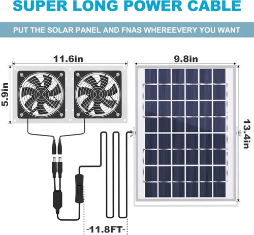 Miniatura 6 de SOLPERK Ventilador solar para invernadero, ventilador solar de 10 W para gallinero, ventilador de escape solar impermeable para cobertizo con cable