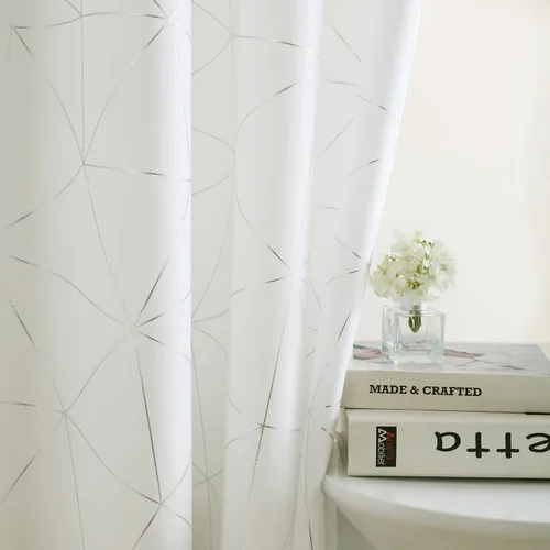 Miniatura 22 de Taisier Home Paneles de Cortinas de Ventana de Lino Dorado con Ojales Estampado de Lámina de Azulejos Geométricos Marroquíes Metálicos Cortinas